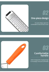 Edelstahl Käsereibe Detail mit ergonomischem einteiligem Design und bequemem Griff.