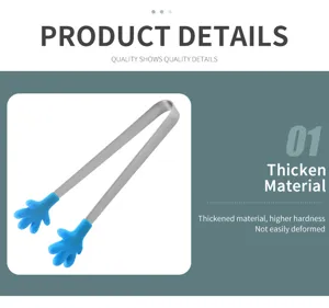 Stainless steel mini ice tong with cute silicone hand tip, durable kitchen food clip for coffee bar and daily use.