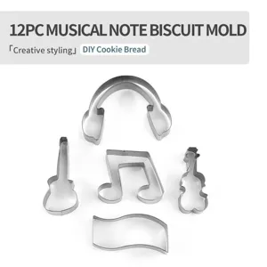 Set de 12 emporte-pièces en acier inoxydable en forme de note de musique, DIY.