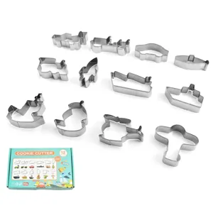 Set de 12 emporte-pièces en acier inoxydable formes de transport pour pâtisserie DIY maison