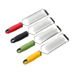 Stainless steel cheese grater with colorful handle kitchen tool lemon chocolate zester.
