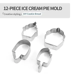 Edelstahl 12-teiliges Eiscreme Kuchen Keksausstecher Set für DIY Küche Backen Werkzeug.