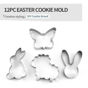 12Pz Stampo per Biscotti di Pasqua in Acciaio Inossidabile Coniglio Farfalla Set
