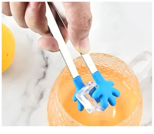 Stainless steel silicone palm ice tongs mini food clip for coffee bar ice cubes sugar