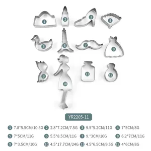 12-piece stainless steel cookie cutters set, DIY baking molds for biscuits, pastries and fondant.