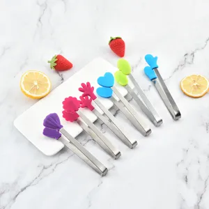 Mini Stainless Steel Silicone Food Tongs Ice Tong Sugar Tongs For Kitchen Bar Coffee Tea Party Small Cooking Tongs Gadgets
