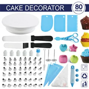 Set de Decoración de Tartas 80 Pzs con Plato Giratorio Boquillas Espátulas Utensilios Pastelería