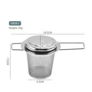 Infuseur à thé pliable en acier inoxydable avec couvercle et poignées, filtre à thé 14.5cm.