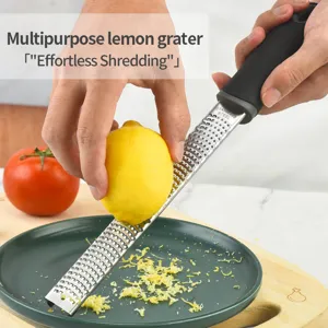 Rostfreier Zitronenreibe mit ergonomischem Griff fuer muheloses Kaseschaben und Zesten.