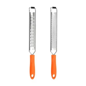 Stainless steel cheese grater and lemon zester with orange handle for kitchen cooking tools