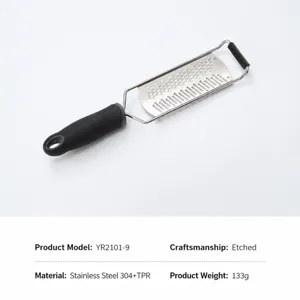 Stainless steel cheese grater lemon zester with comfortable TPR handle and etched blade.