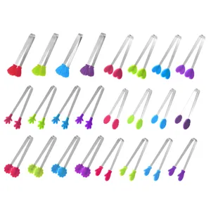 Stainless steel mini silicone food ice tongs with cute colorful shapes for kitchen sugar cubes.