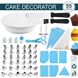 Kit de Decoración de Pasteles de Acero Inoxidable Juego de Suministros para Hornear con Plato Giratorio Boquillas Espátula Mangas Pasteleras Herramientas de Cocina