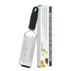 Stainless steel cheese grater with protective cover and box, ideal for lemon, chocolate.