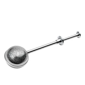 Stainless steel tea infuser, press type metal tea strainer with telescopic handle.