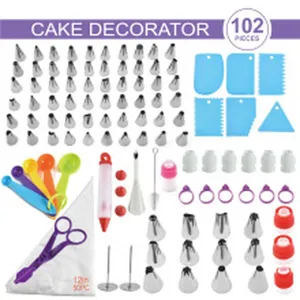 Juego de 102 piezas de herramientas para decorar tartas con boquillas y accesorios de repostería.
