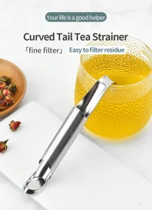 Roestvrijstalen gebogen staart theezeef voor losse blad thee infuser en eenvoudig filteren.