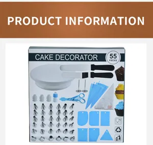 Kit de decoracion de tortas de 55 piezas con plato giratorio espatula boquillas