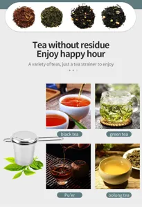 Colino da tè in acciaio inossidabile con manico e coperchio per infusione tè sfuso.