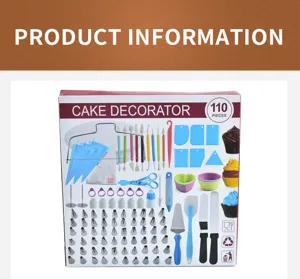 110-piece cake decorating set with piping bags, stainless steel tips and spatulas for home baking.