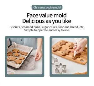 Vue detaillee de l'ensemble d'emporte-pieces en acier inoxydable pour biscuits et fetes.