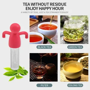 Colador de té de silicona con forma de hombre y filtro de acero inoxidable para hebras.