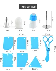 Stainless steel piping tips cake decorating tools set with various scrapers and nozzles.
