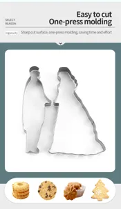 Detail d'emporte-piece de couple de mariage en acier inoxydable, bord precis pour patisserie.