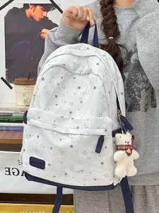 Großraum-Rucksack mit Sternenmuster für Schüler inklusive weißem Bären-Anhänger