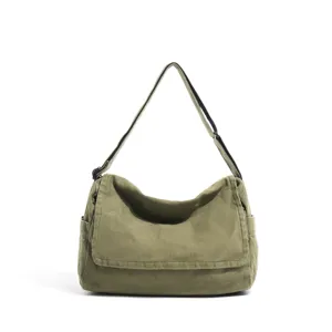 Vintage armee-grüne Canvas-Umhängetasche mit verstellbarem zweifarbigem Schultergurt