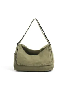 Vintage armeegrüner Messenger-Bag aus Canvas mit Klappe und verstellbarem Riemen