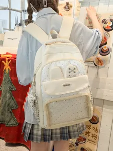 Zaino ita carino a pois bianchi con orecchie di coniglio per studentesse medie e superiori
