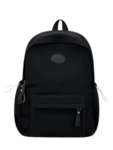 Minimalistischer schwarzer Schulrucksack mit großer Kapazität und vorderer Reißverschlusstasche