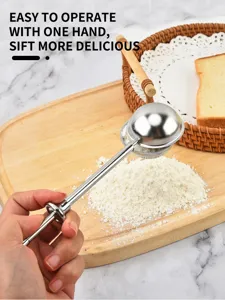 Stainless steel ball flour sifter for baking, one-handed operation sugar duster kitchen tool.