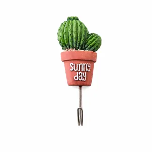 Cactus potted stainless steel wall hook, cute non-marking adhesive hook for kitchen and home.
