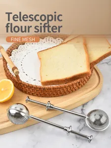 Stainless steel telescopic flour sifter fine mesh baking powder shaker kitchen gadget detail view