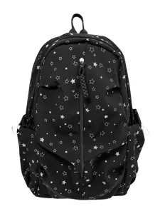 Zaino nero alla moda con stampa a stelle, borsa da scuola capiente per studentesse