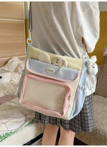 Sweet Japanese style pastel Ita bag student messenger bag with bunny ears detail