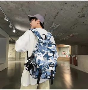Rucksack mit modernem Streetwear-Graffiti-Muster in Blau und Weiß für Schüler und Studenten