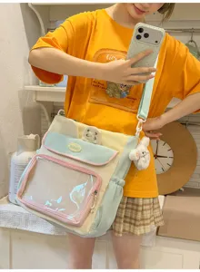 Japanese style sweet pastel ita bag for girls with transparent display window