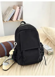 Sac à dos d'écolier noir minimaliste avec broderie 'Have a good day' brodé