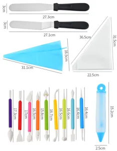 Stainless steel cake spatula piping bags and decorating tool set for baking and pastry making.