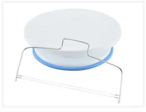 Cake turntable and stainless steel wire slicer set for home baking and cake decorating tools.