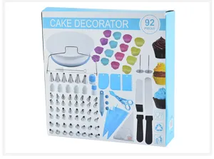 92-piece cake decorating kit with turntable, piping bags, and stainless steel tips for baking.