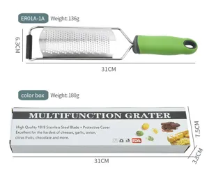 Edelstahl Käsereibe mit ergonomischem grünem Griff und Aufbewahrungsbox 31cm Werkzeug