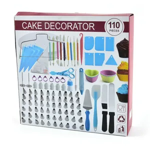 110pcs cake decorating supplies kit stainless steel piping tips icing bags baking tools set