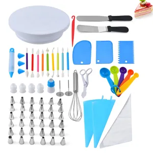 Kit de decoracion de tortas 66 piezas con plato giratorio espátulas boquillas y utensilios repostería