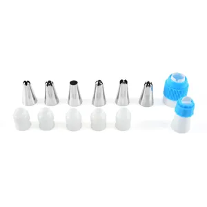Stainless steel piping tip set with plastic couplers for cake decorating and DIY baking tools.