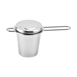 Infusore per tè in acciaio inossidabile con manico lungo e coperchio tazza filtro