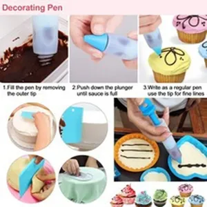 Silicone cake decorating pen baking tool set with scraper for pastry dessert DIY design.
